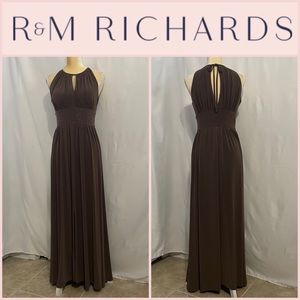 R&M Richards halter top gown.  Cocoa colored with embellished waist.  Size 8P